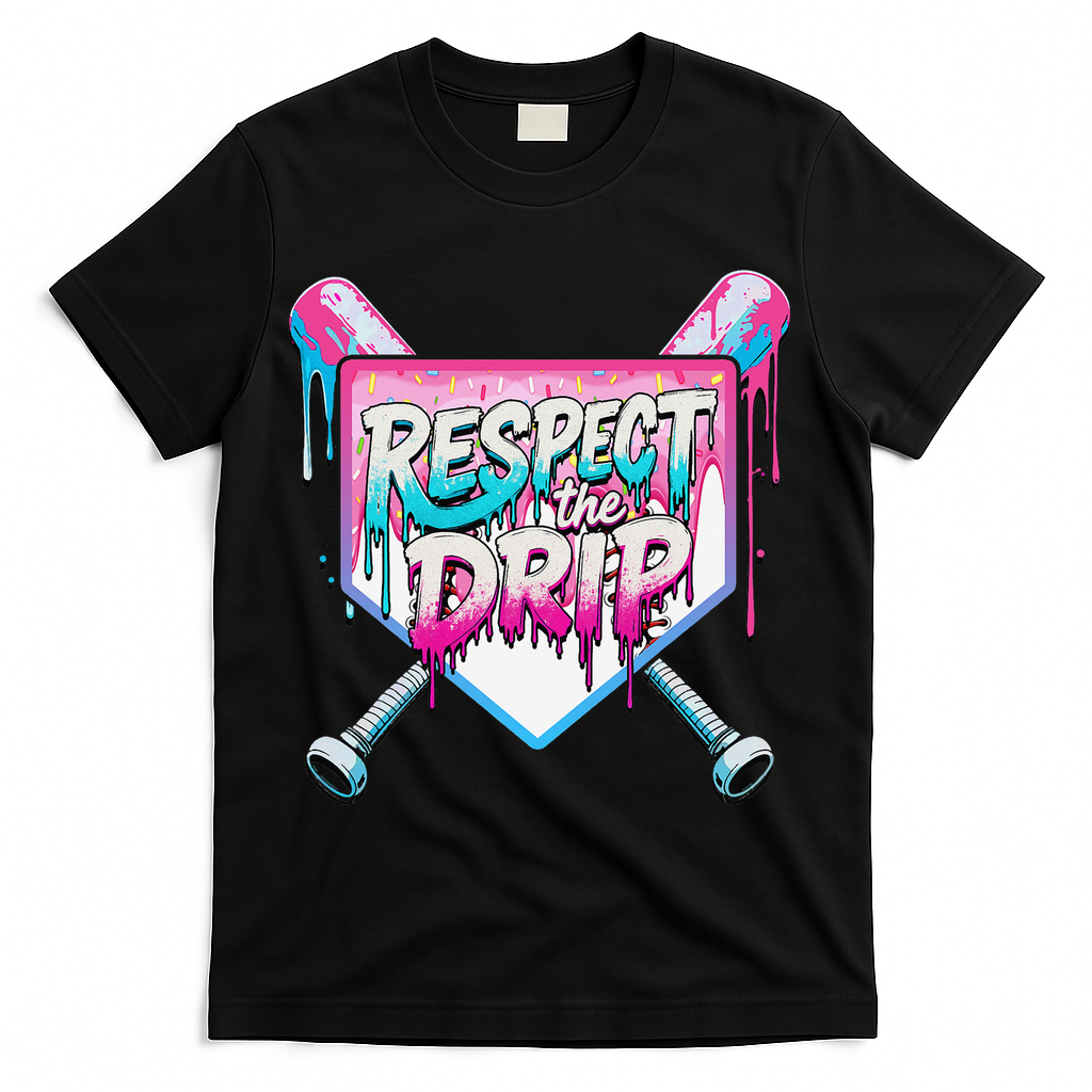 Respect The Drip Ice Cream Dripping Baseball Home Plate T-Shirt - Black