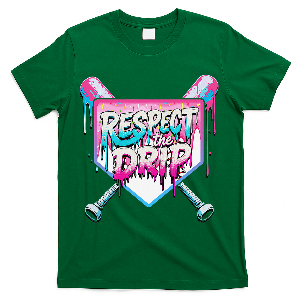 Respect The Drip Ice Cream Dripping Baseball Home Plate T-Shirt - Green