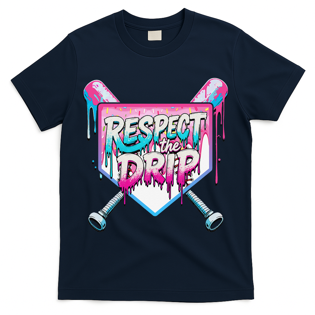 Respect The Drip Ice Cream Dripping Baseball Home Plate T-Shirt - Navy