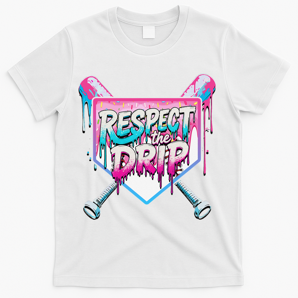 Respect The Drip Ice Cream Dripping Baseball Home Plate T-Shirt - White