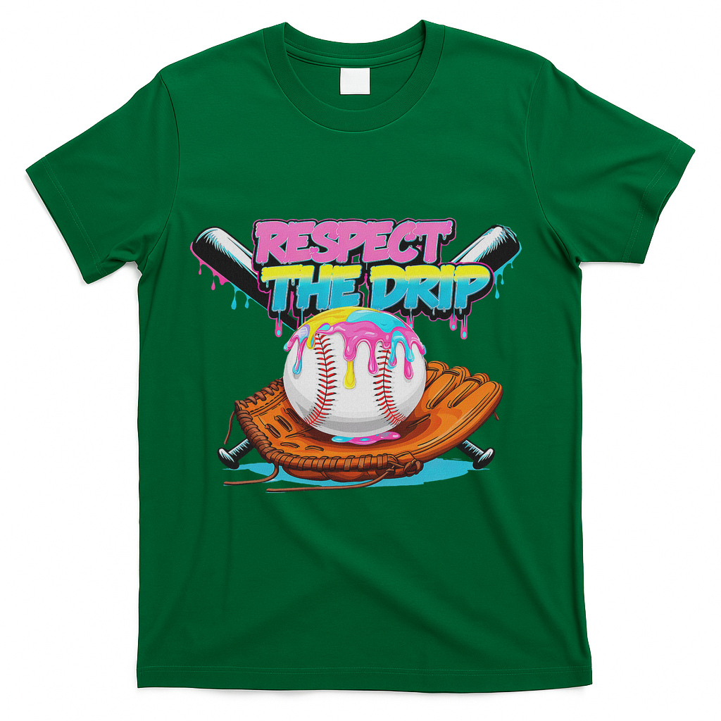 Respect The Drip Baseball Bat Glove Ice Cream Drip T-Shirt - Green