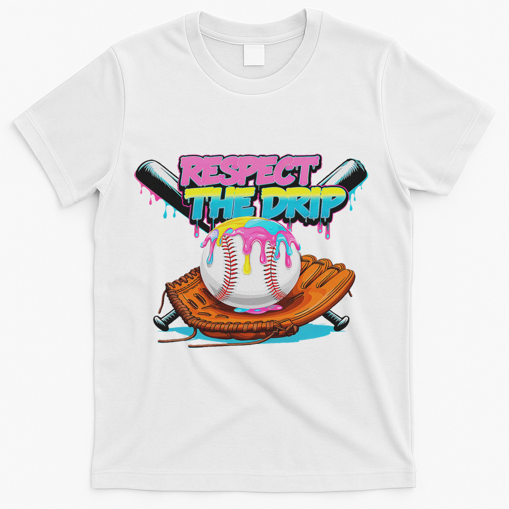Respect The Drip Baseball Bat Glove Ice Cream Drip T-Shirt - White