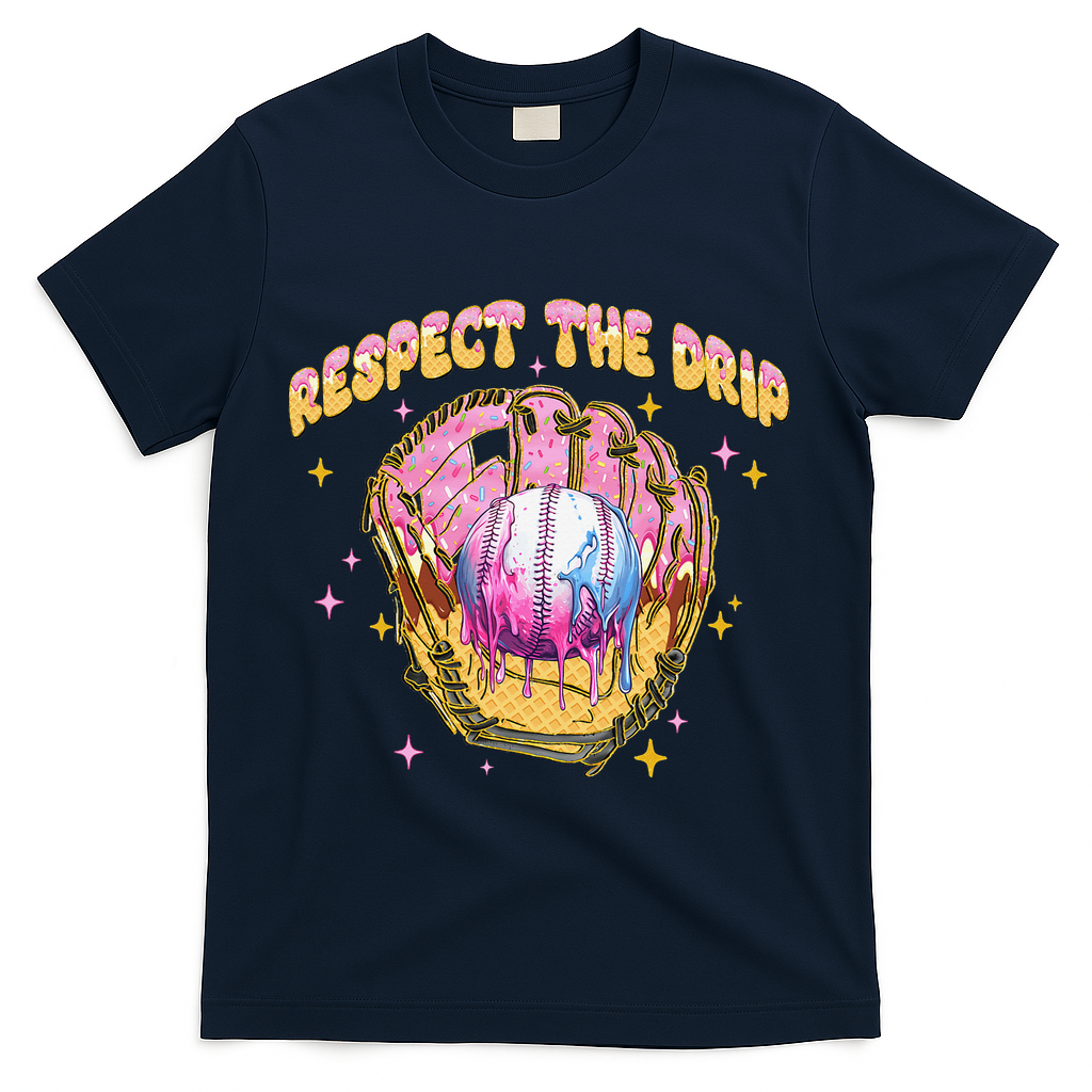 Respect The Drip Baseball Ice Cream Sport Game Day T-Shirt - Navy