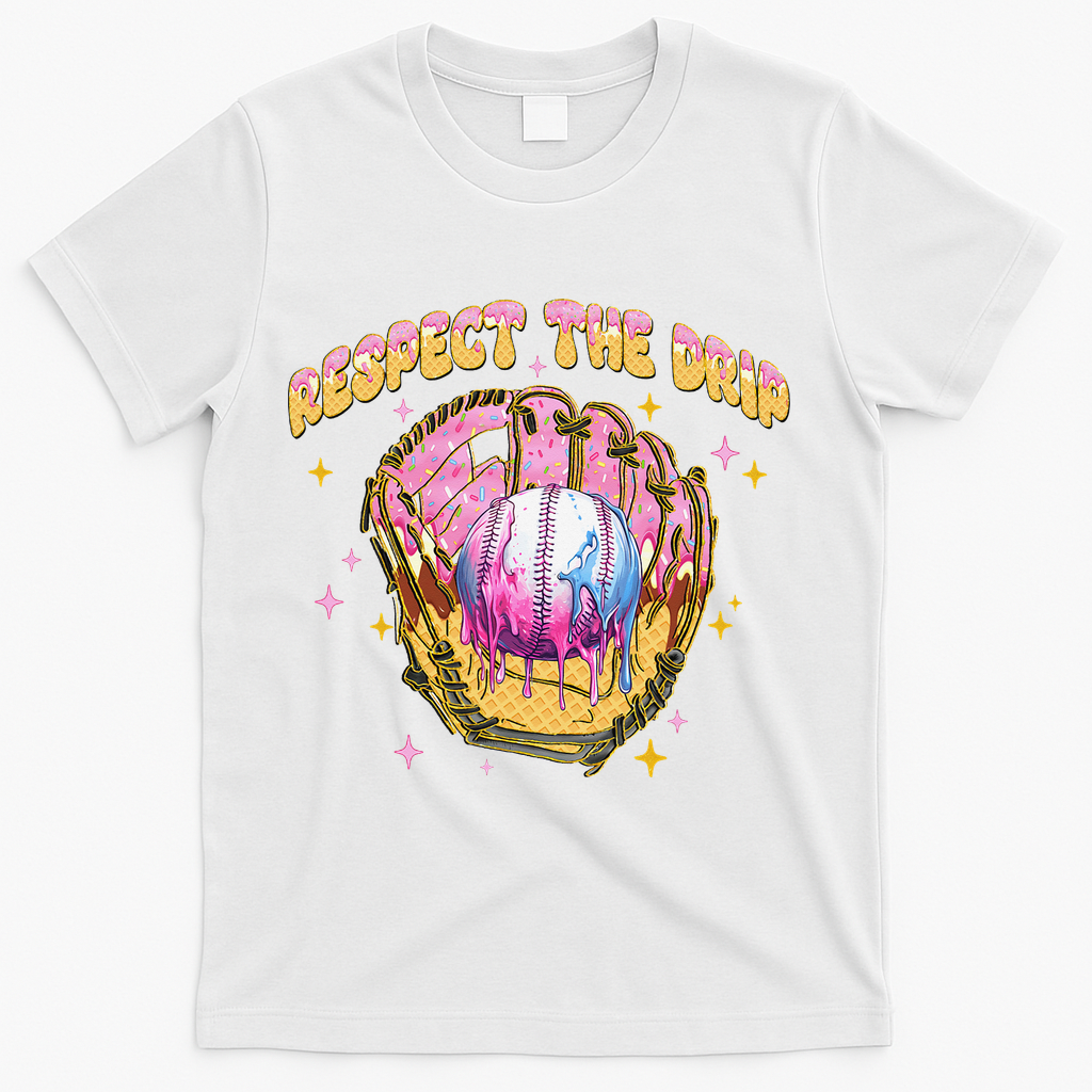 Respect The Drip Baseball Ice Cream Sport Game Day T-Shirt - White