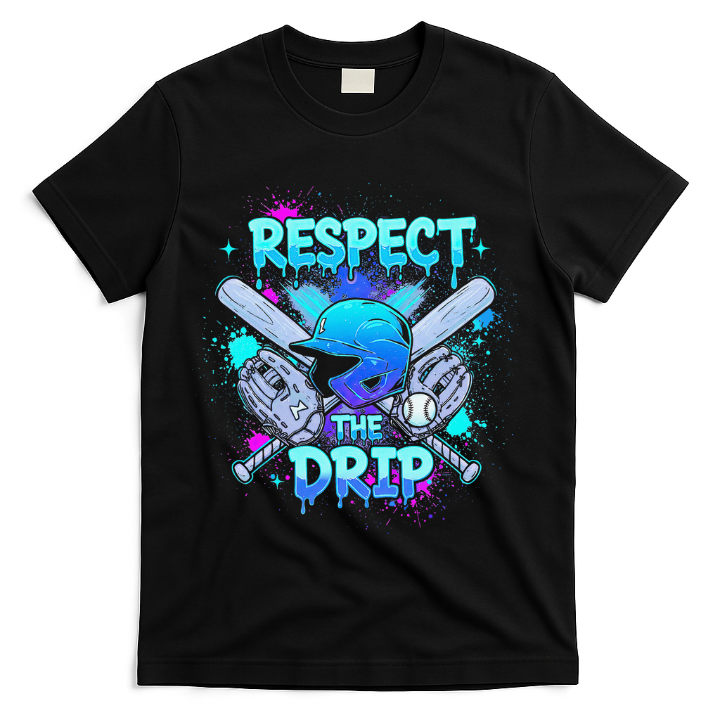 Respect The Drip Baseball Ice Cream Drip T-Shirt - Black