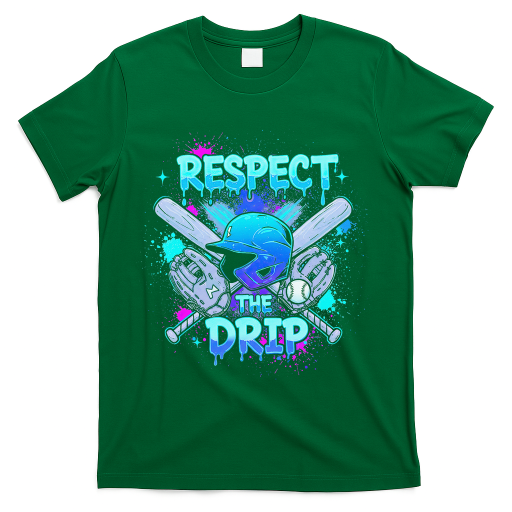 Respect The Drip Baseball Ice Cream Drip T-Shirt - Green