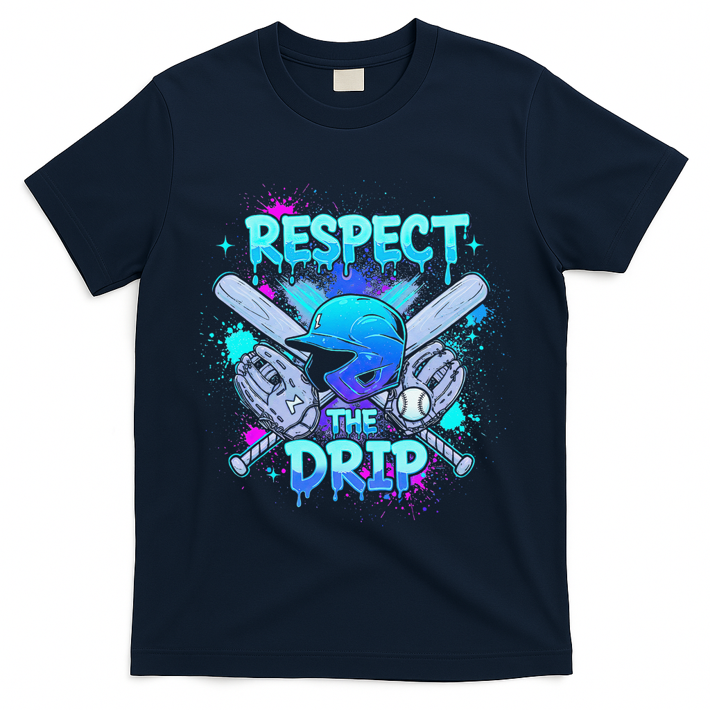 Respect The Drip Baseball Ice Cream Drip T-Shirt - Navy