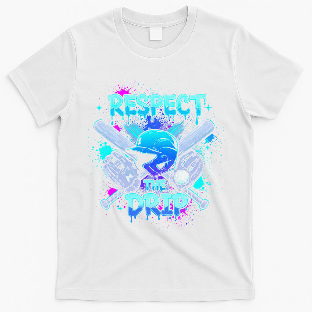 Respect The Drip Baseball Ice Cream Drip T-Shirt - White
