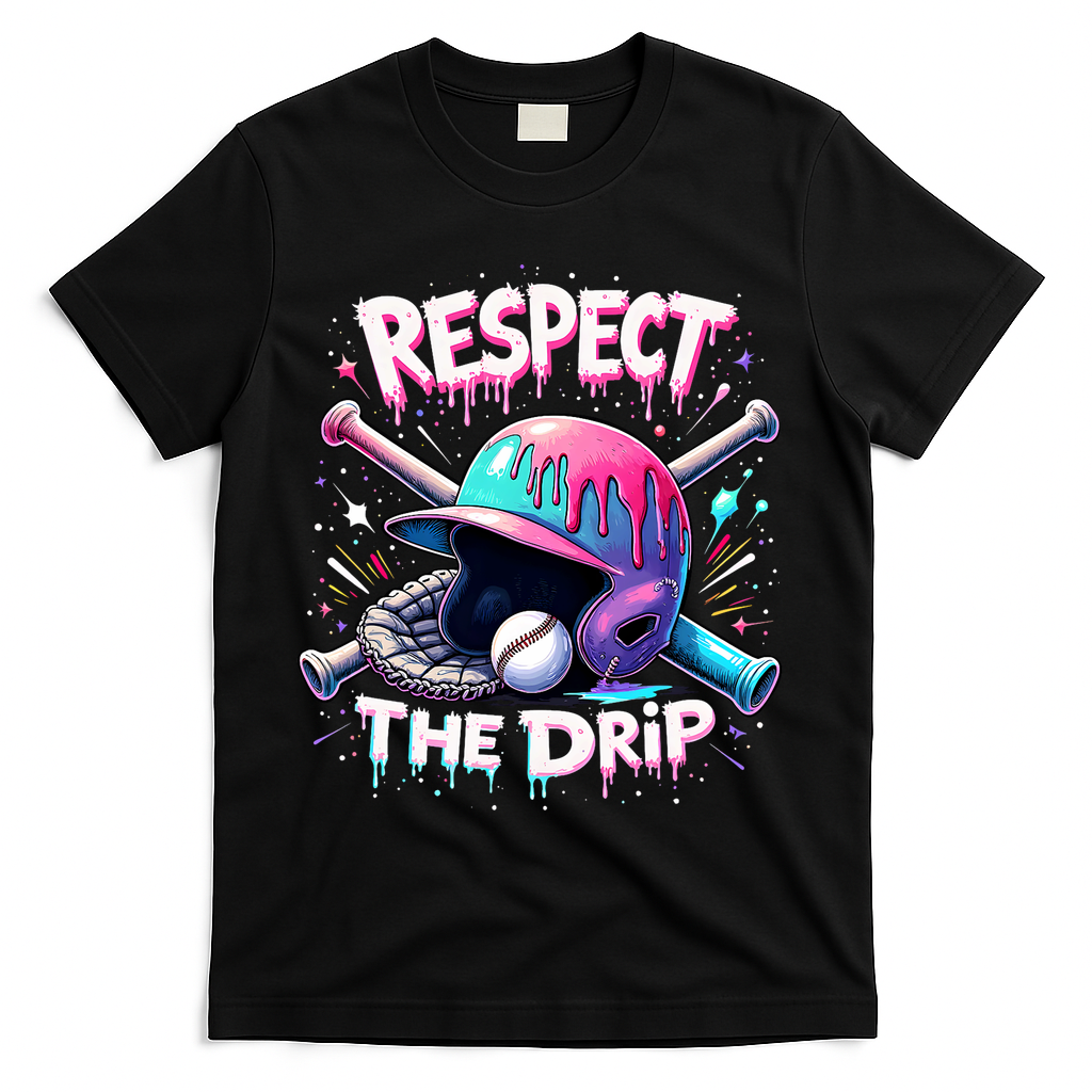Respect The Drip Baseball Ice Cream Drip Vibes Squad  T-Shirt - Black