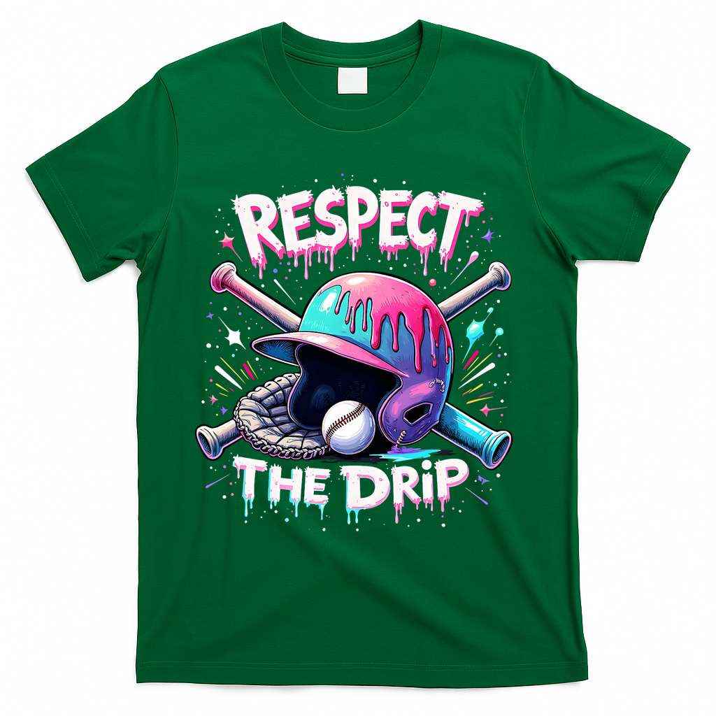 Respect The Drip Baseball Ice Cream Drip Vibes Squad  T-Shirt - Green