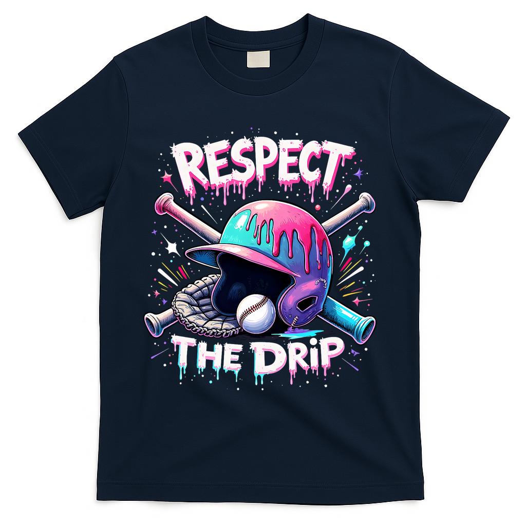 Respect The Drip Baseball Ice Cream Drip Vibes Squad  T-Shirt - Navy