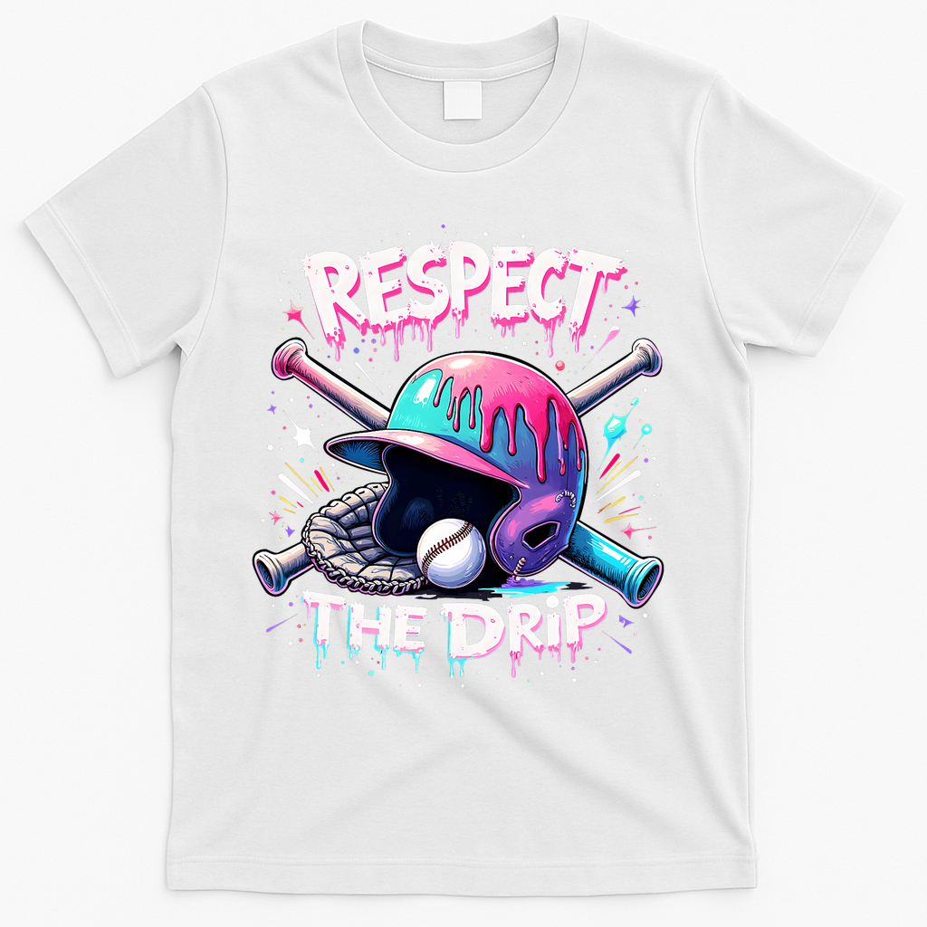 Respect The Drip Baseball Ice Cream Drip Vibes Squad  T-Shirt - White