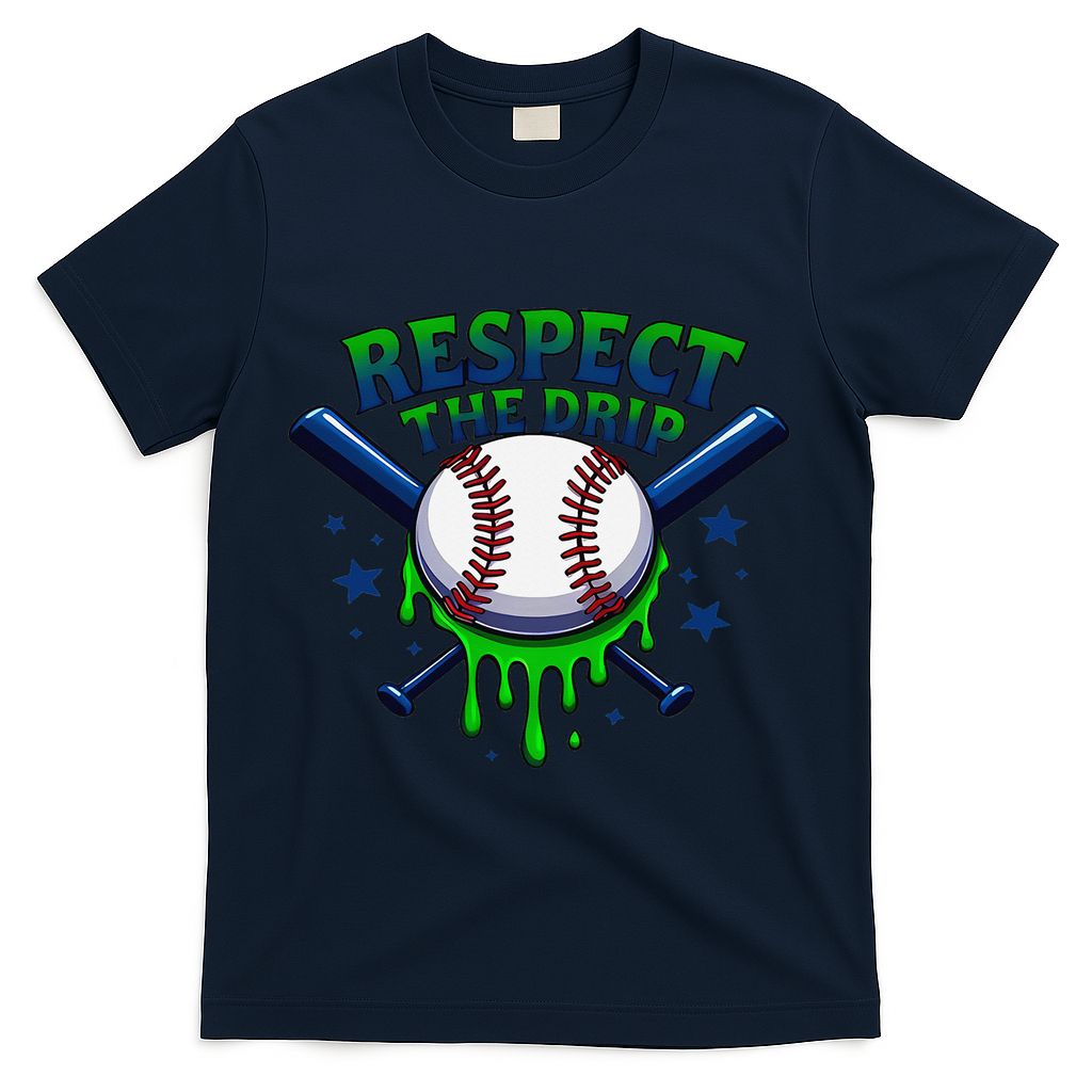 Respect The Drip Baseball Home Plate Ice Cream Dripping T-Shirt - Navy