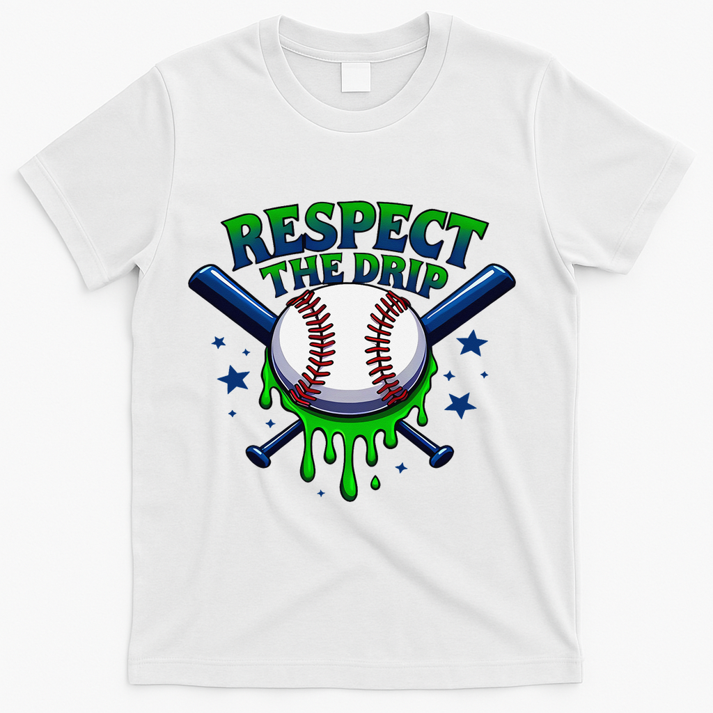 Respect The Drip Baseball Home Plate Ice Cream Dripping T-Shirt - White