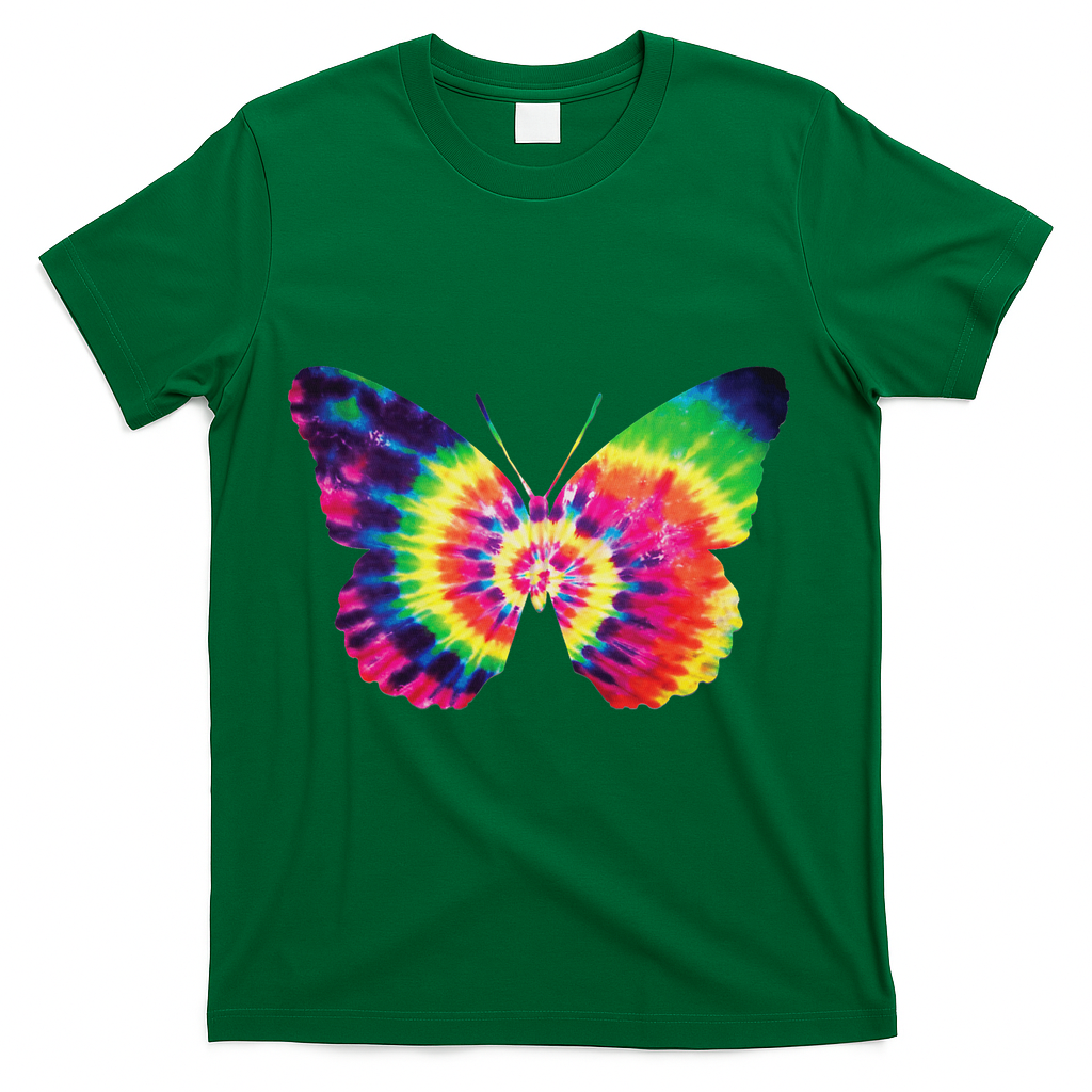 Rainbow Tie Dye Butterfly Tye Die Look Cool T-Shirt - Green