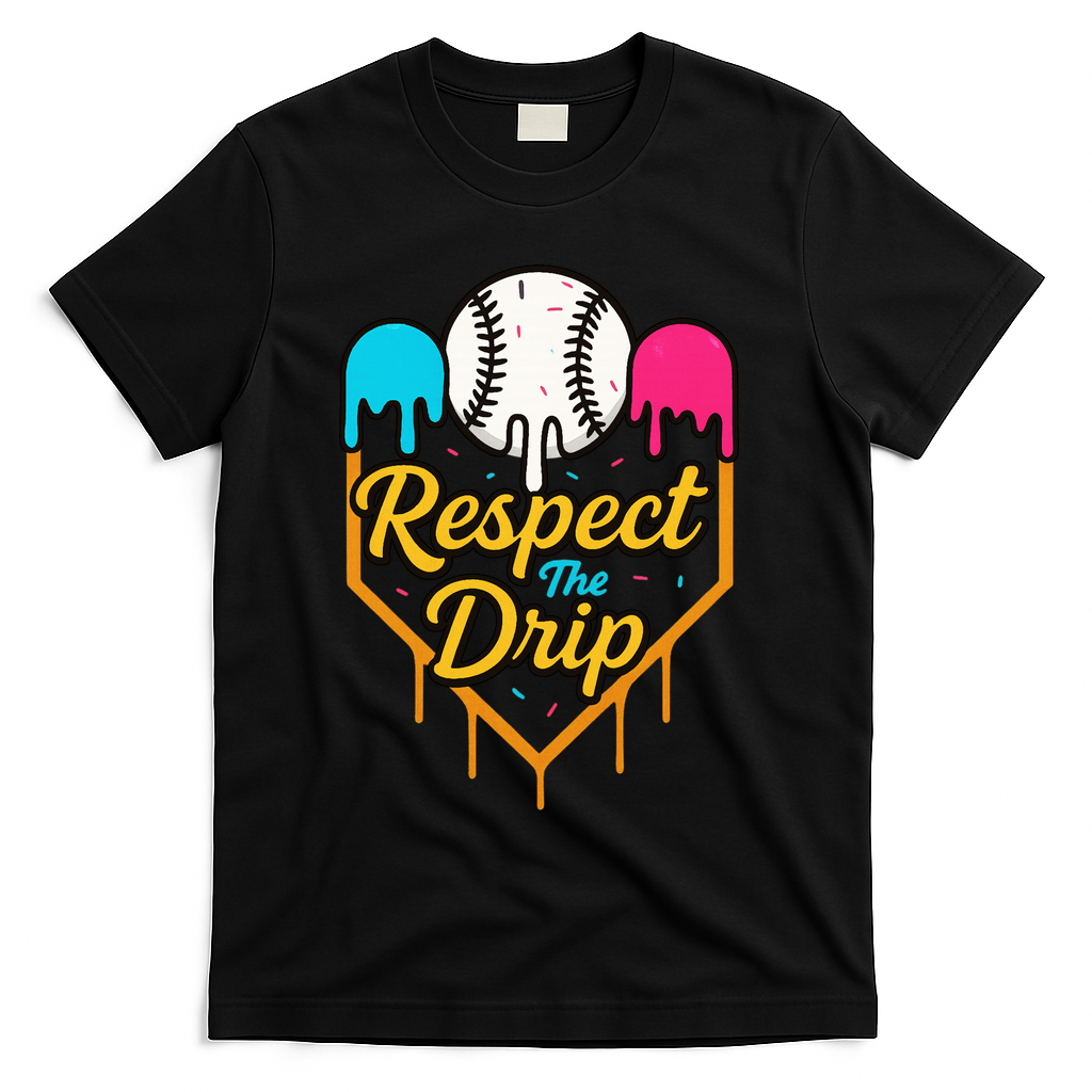 Respect The Drip Baseball Ice Cream Home Plate T-Shirt - Black
