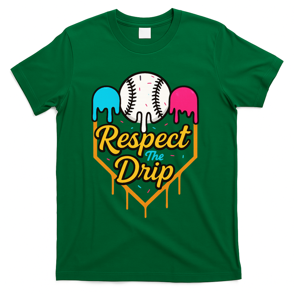 Respect The Drip Baseball Ice Cream Home Plate T-Shirt - Green