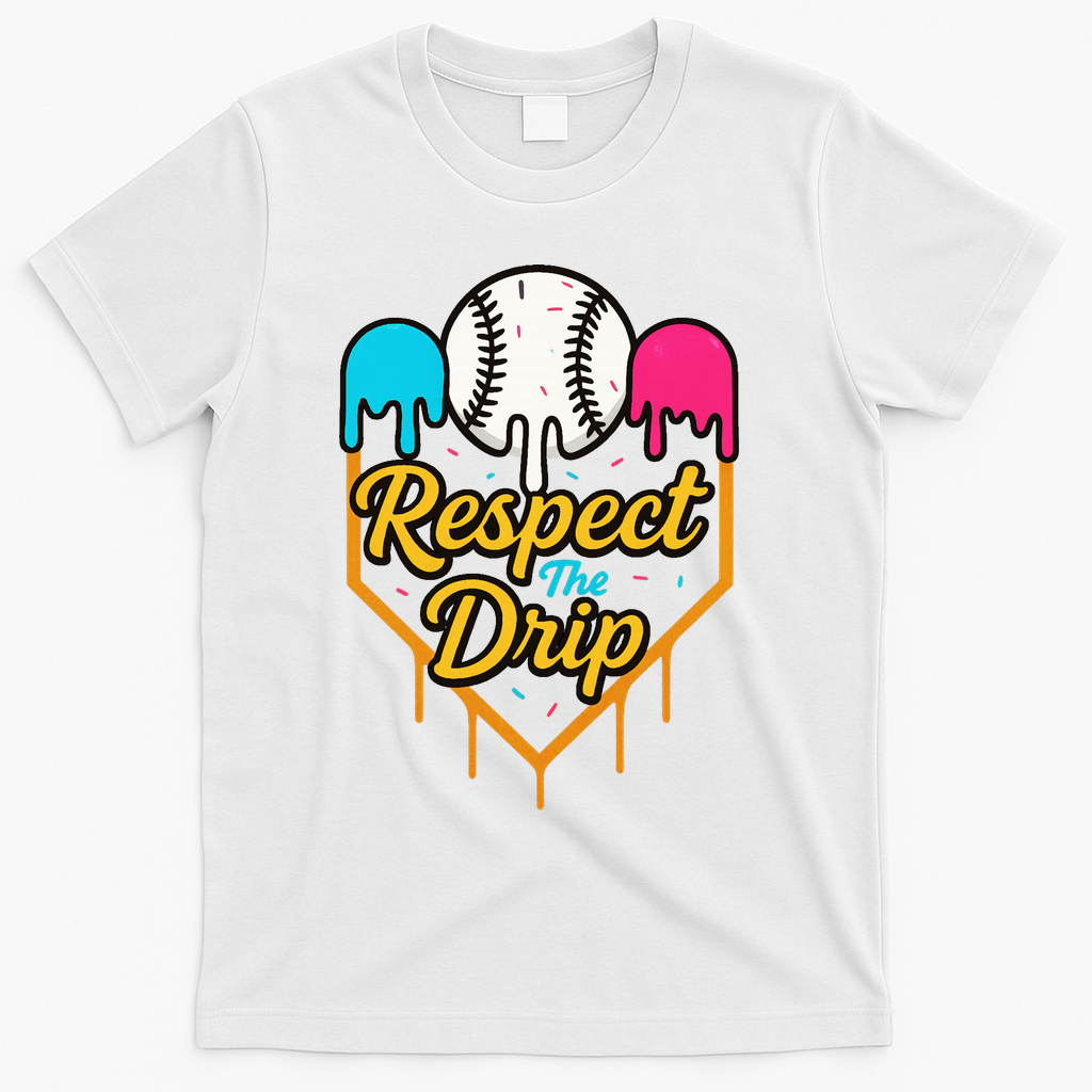 Respect The Drip Baseball Ice Cream Home Plate T-Shirt - White