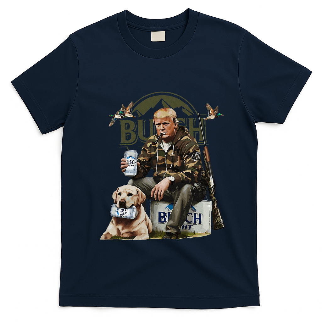 Retro Trump Hunting Deer Funny Beer Drinking Beer Hunting T-Shirt - Navy Blue