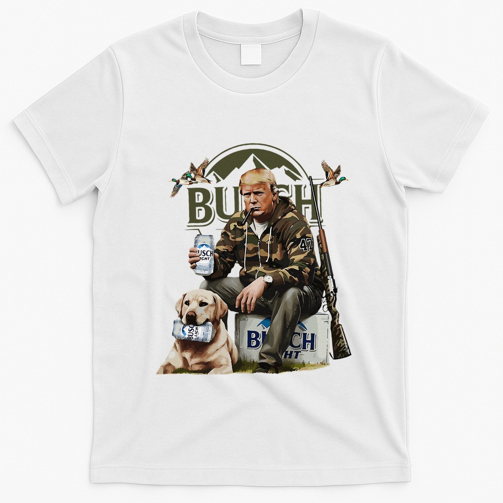 Retro Trump Hunting Deer Funny Beer Drinking Beer Hunting T-Shirt - White