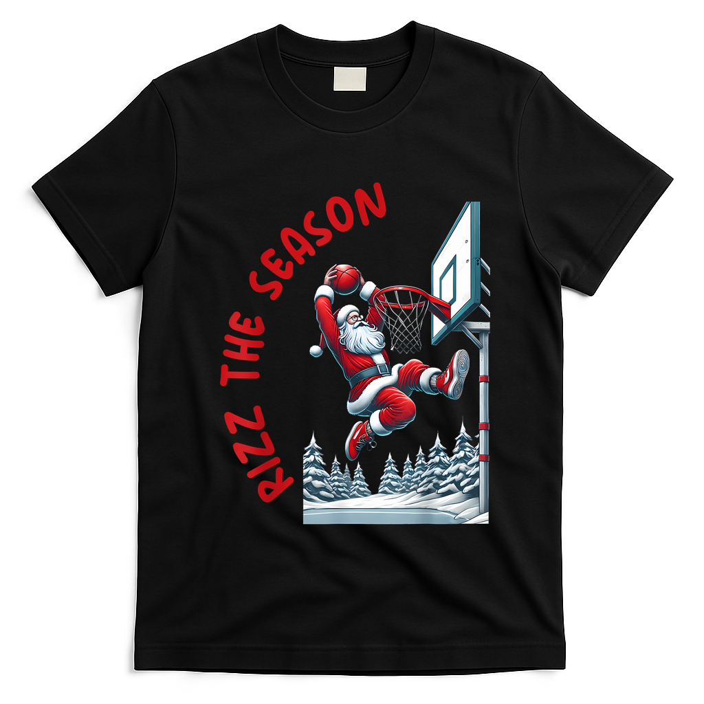 Rizz The Season Santa Claus Basketball Funny Christmas T-Shirt - Black