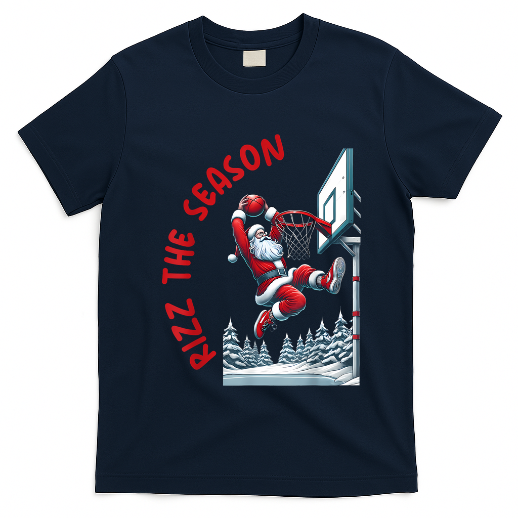 Rizz The Season Santa Claus Basketball Funny Christmas T-Shirt - Navy Blue
