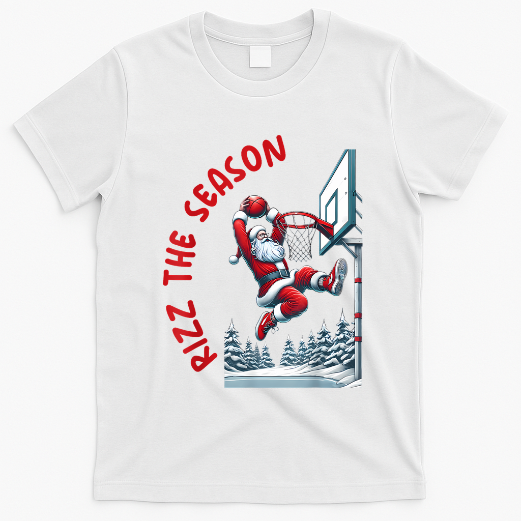 Rizz The Season Santa Claus Basketball Funny Christmas T-Shirt - White
