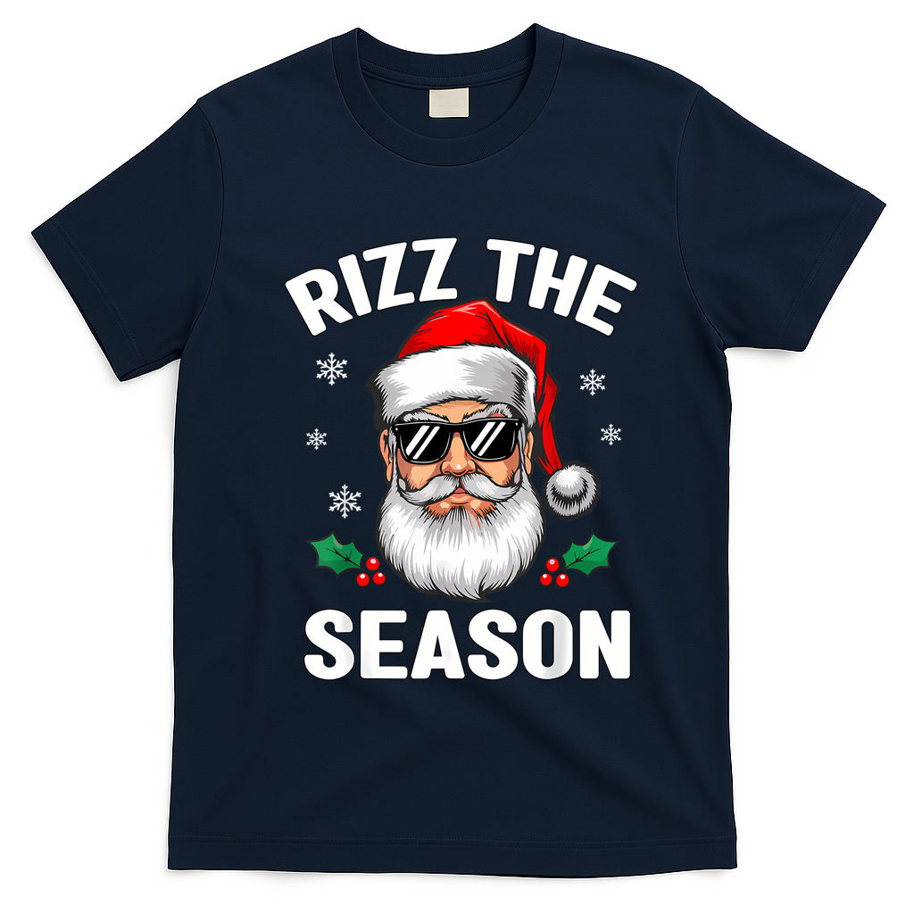 Rizz The Season Santa Funny Christmas T-Shirt - Navy Blue