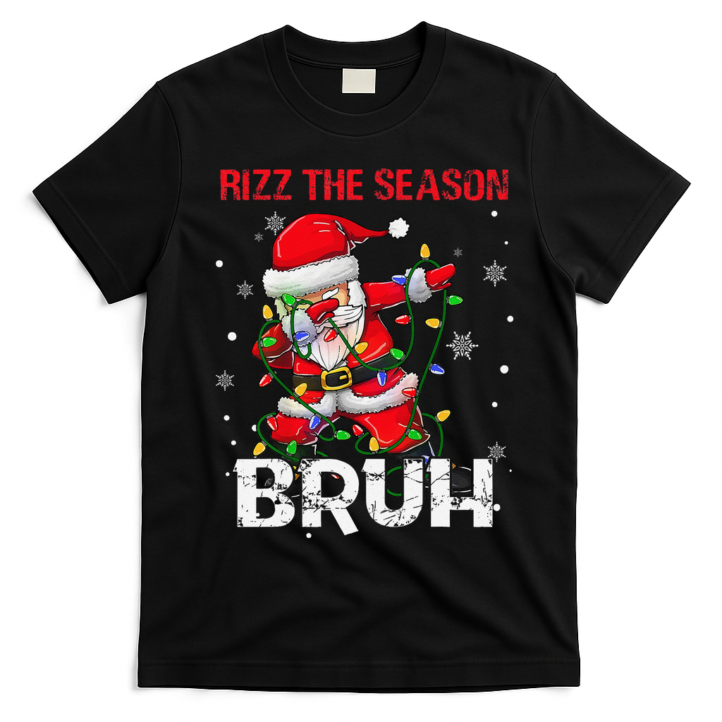 Rizz The Season Bruh Christmas Rizzmas Santa Claus Rizzler T-Shirt - Black