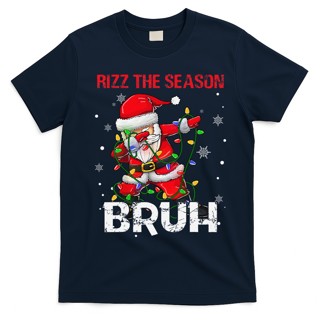 Rizz The Season Bruh Christmas Rizzmas Santa Claus Rizzler T-Shirt - Navy Blue