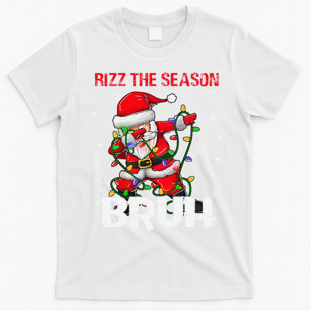 Rizz The Season Bruh Christmas Rizzmas Santa Claus Rizzler T-Shirt - White