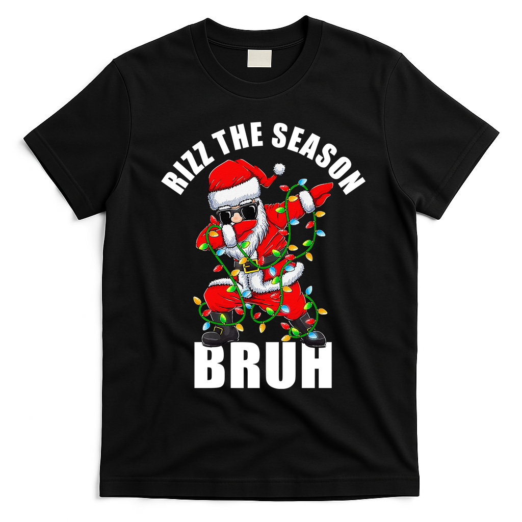 Rizz The Season Bruh Christmas Rizzmas Santa Claus T-Shirt - Black