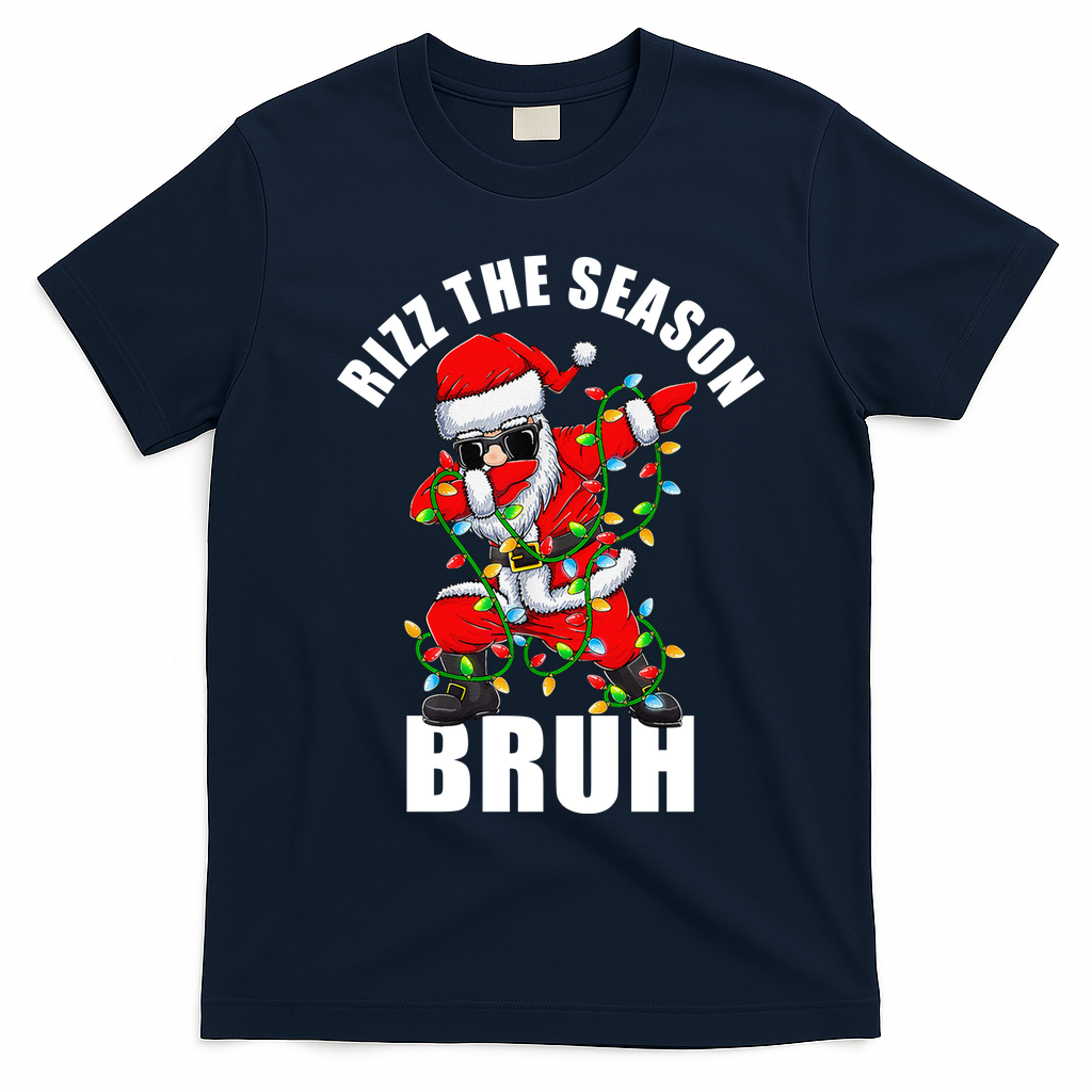 Rizz The Season Bruh Christmas Rizzmas Santa Claus T-Shirt - Navy Blue