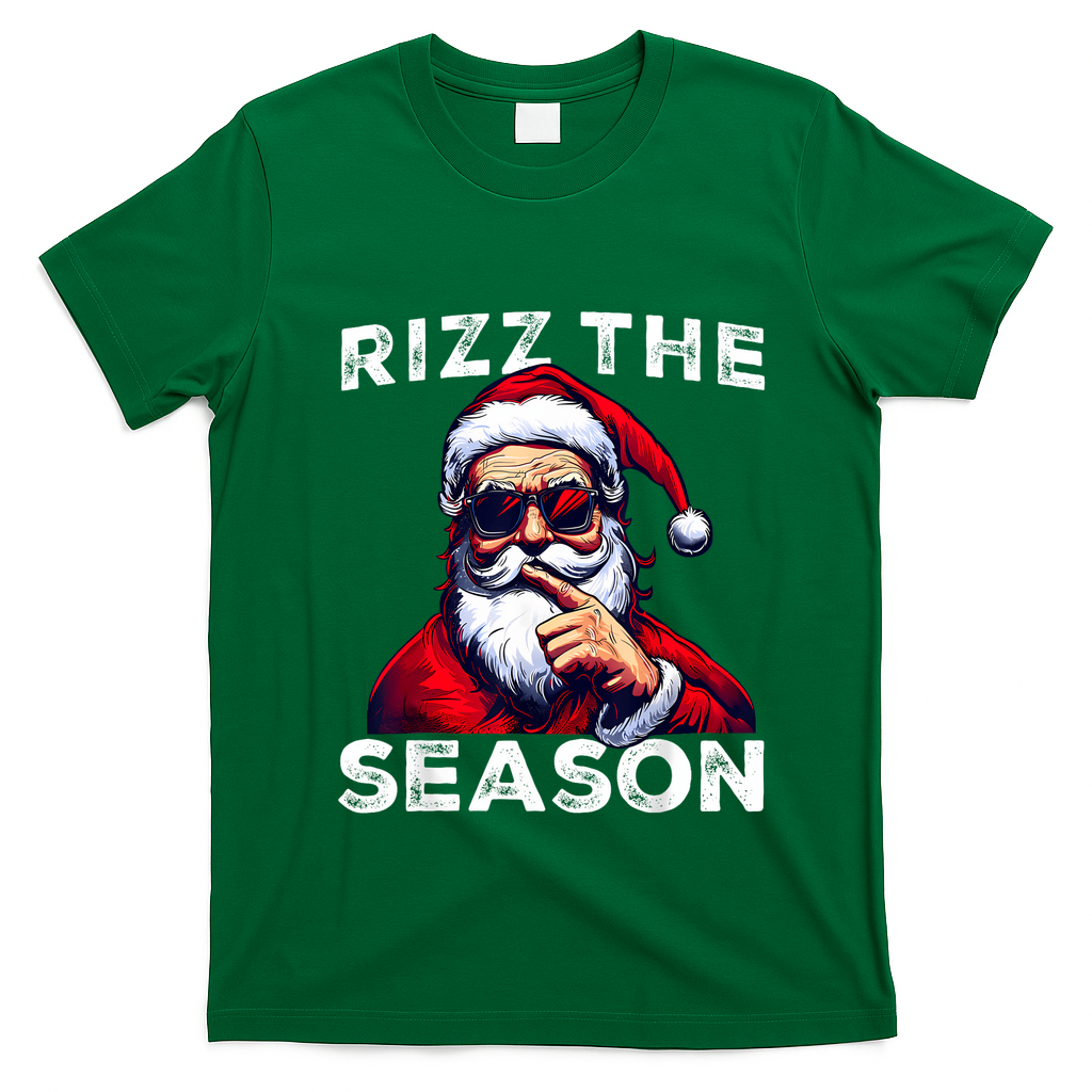 Rizz The Season Funny Santa Joke White Elephant Christmas T-Shirt - Irish Green