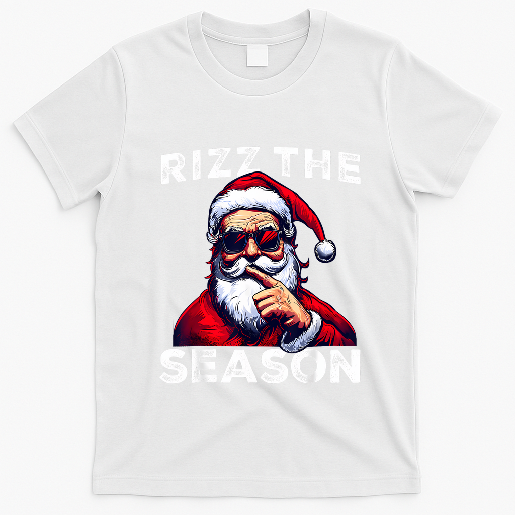 Rizz The Season Funny Santa Joke White Elephant Christmas T-Shirt - White