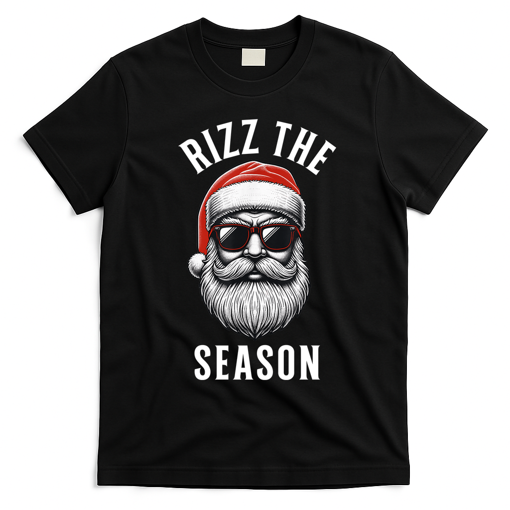 Rizz The Season Silly Christmas Funny Santa T-Shirt - Black