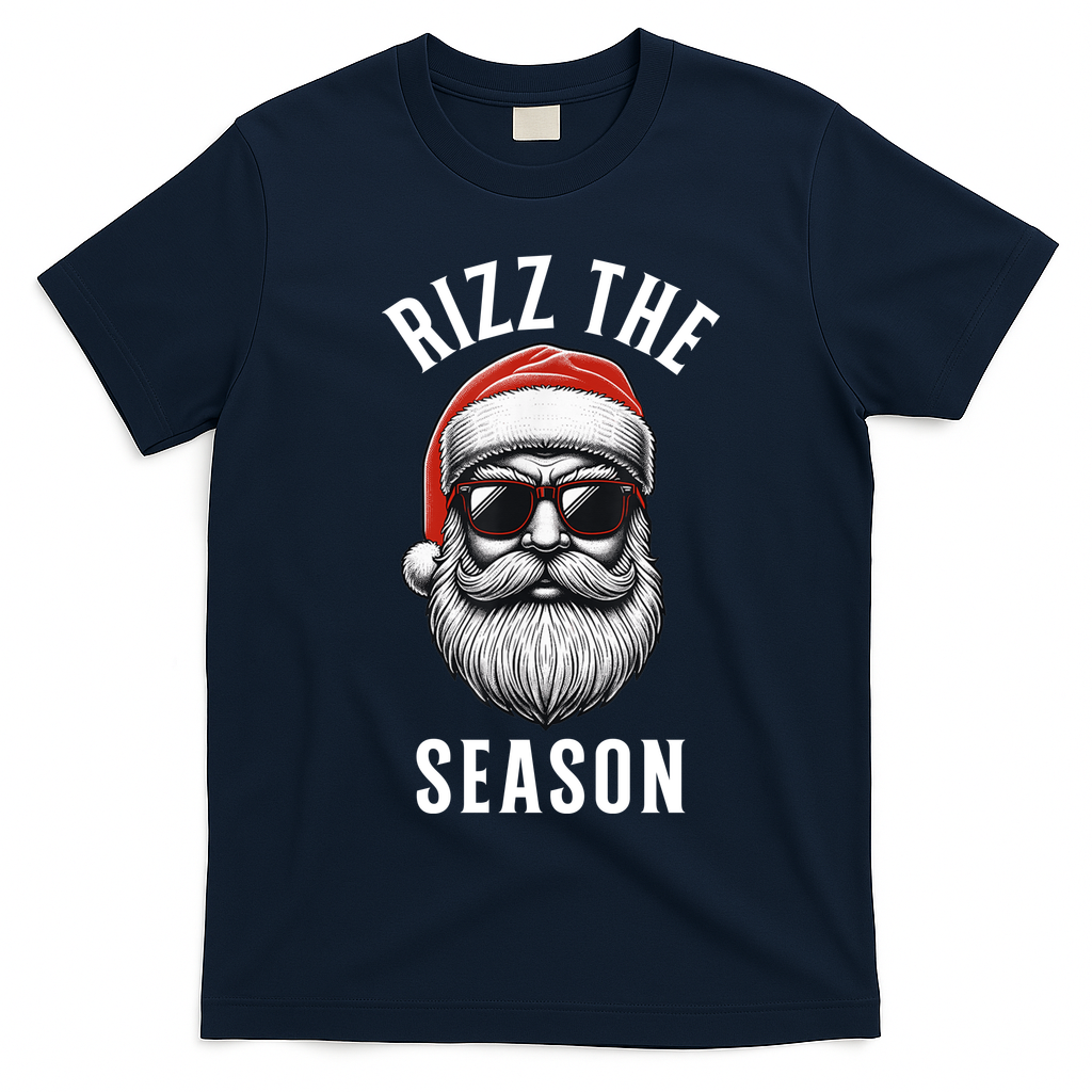 Rizz The Season Silly Christmas Funny Santa T-Shirt - Navy Blue