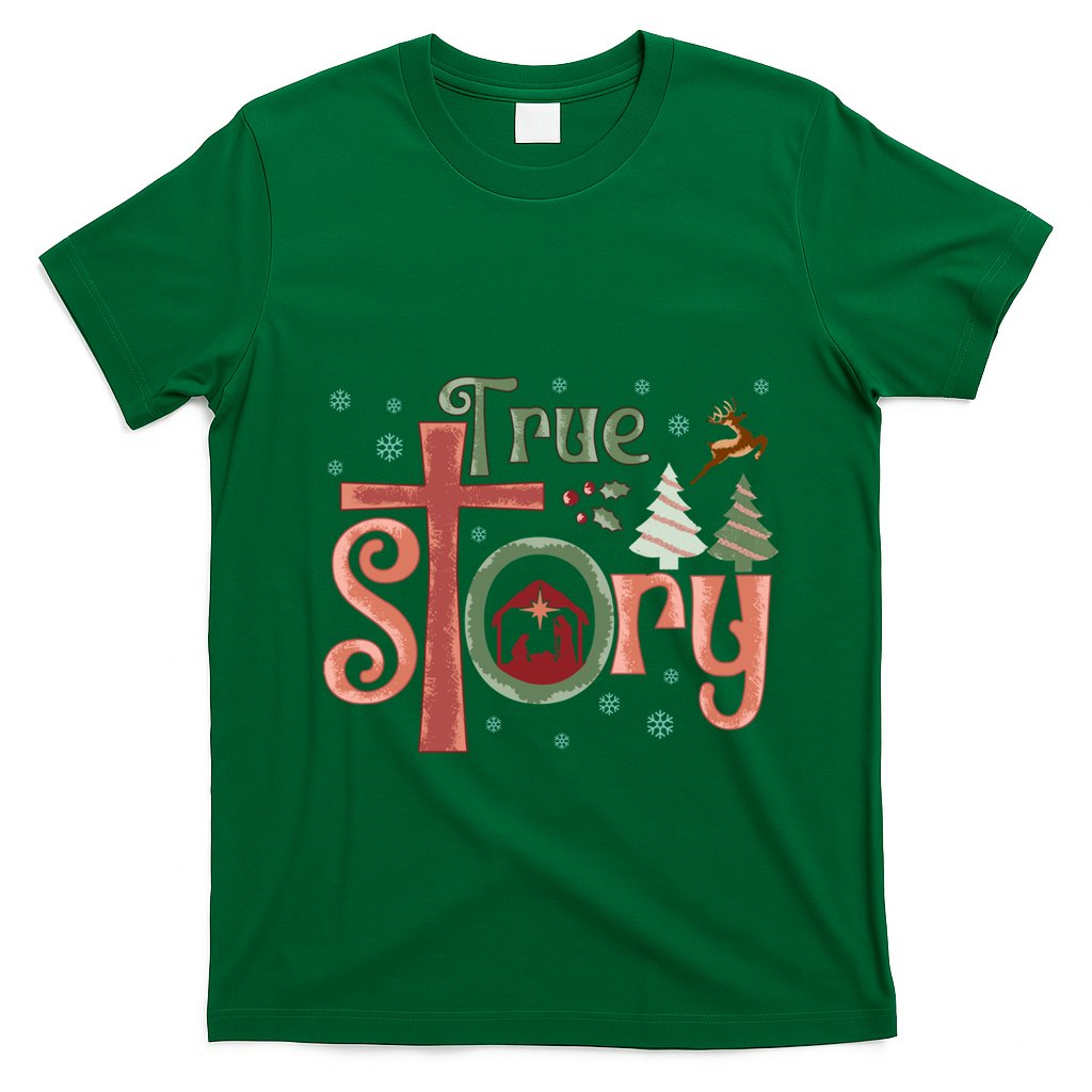 Retro True Story Jesus Christmas Nativity Scene Christian Gift T-Shirt - Irish Green