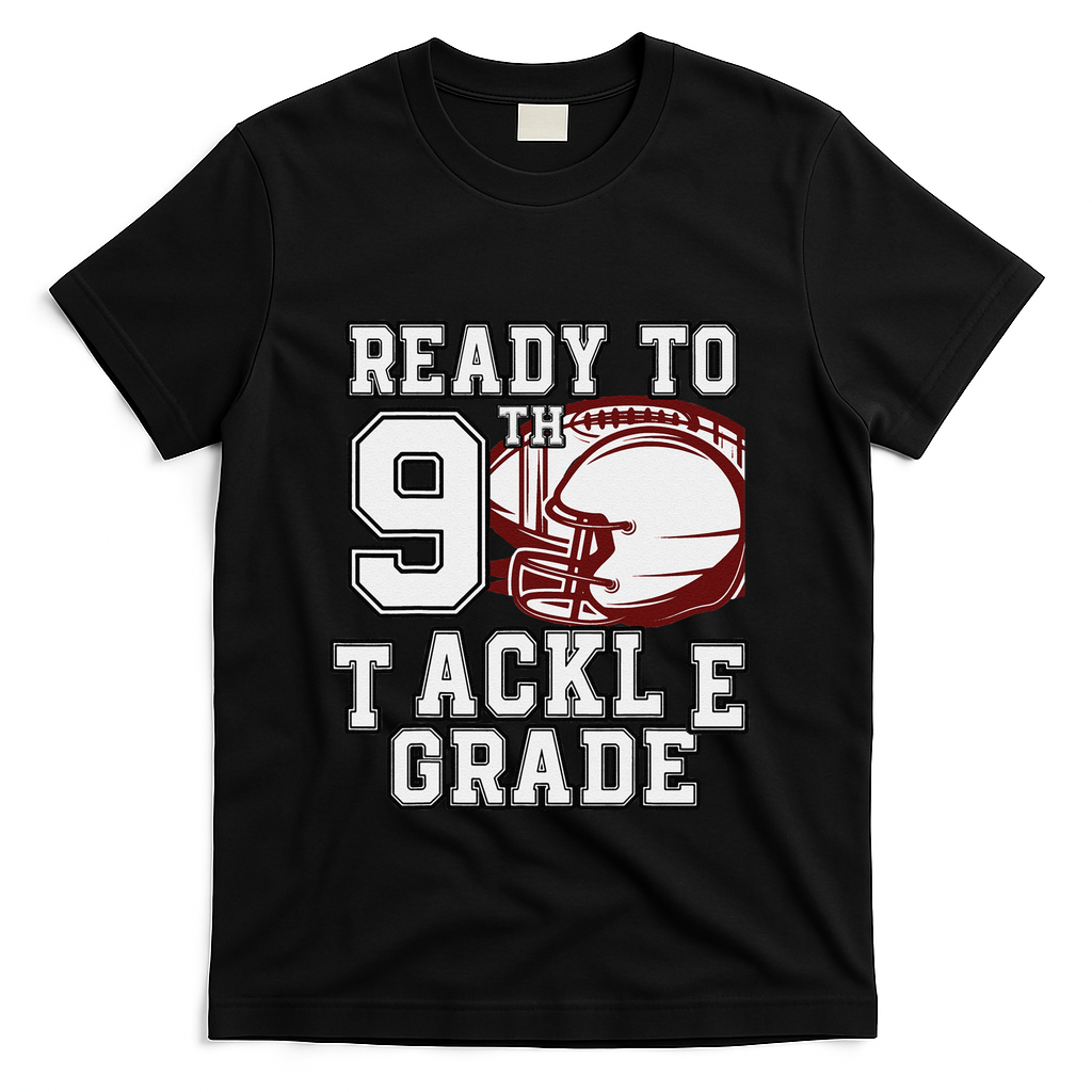 Ready To Tackle 9th Grade Back To School Football Colorful T-Shirt - Black