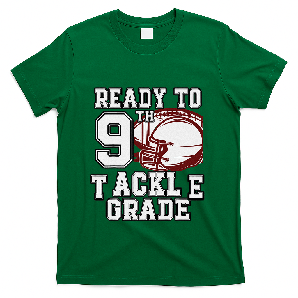 Ready To Tackle 9th Grade Back To School Football Colorful T-Shirt - Green
