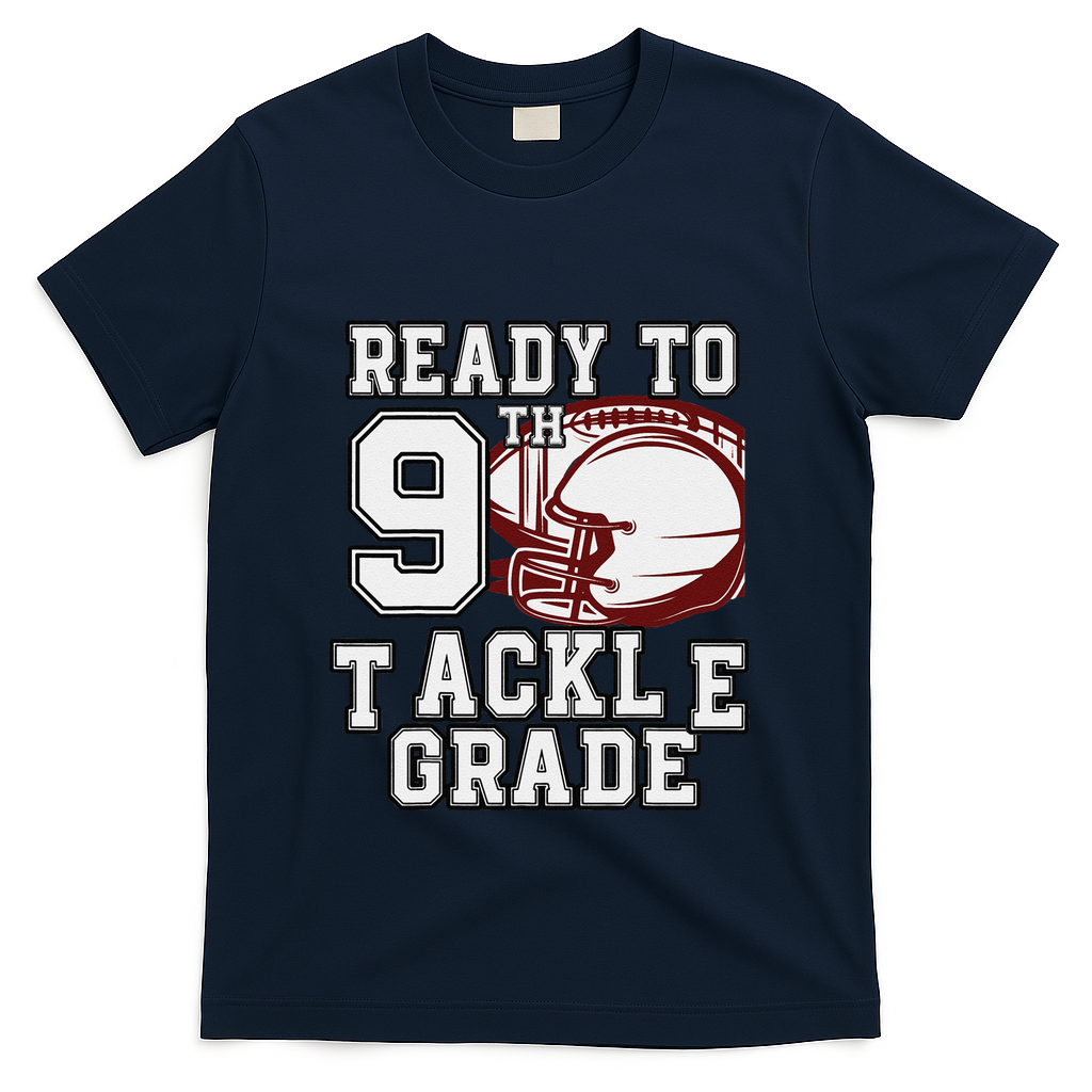 Ready To Tackle 9th Grade Back To School Football Colorful T-Shirt - Navy