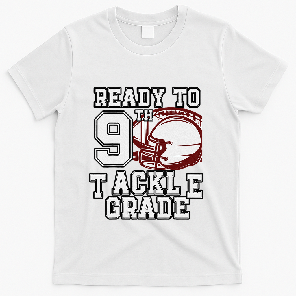 Ready To Tackle 9th Grade Back To School Football Colorful T-Shirt - White