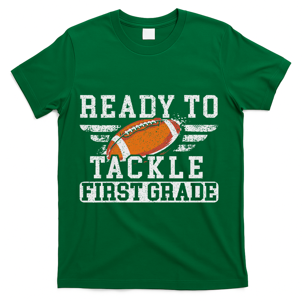 Ready To Tackle First Grade Football First Day Of School T-Shirt - Green