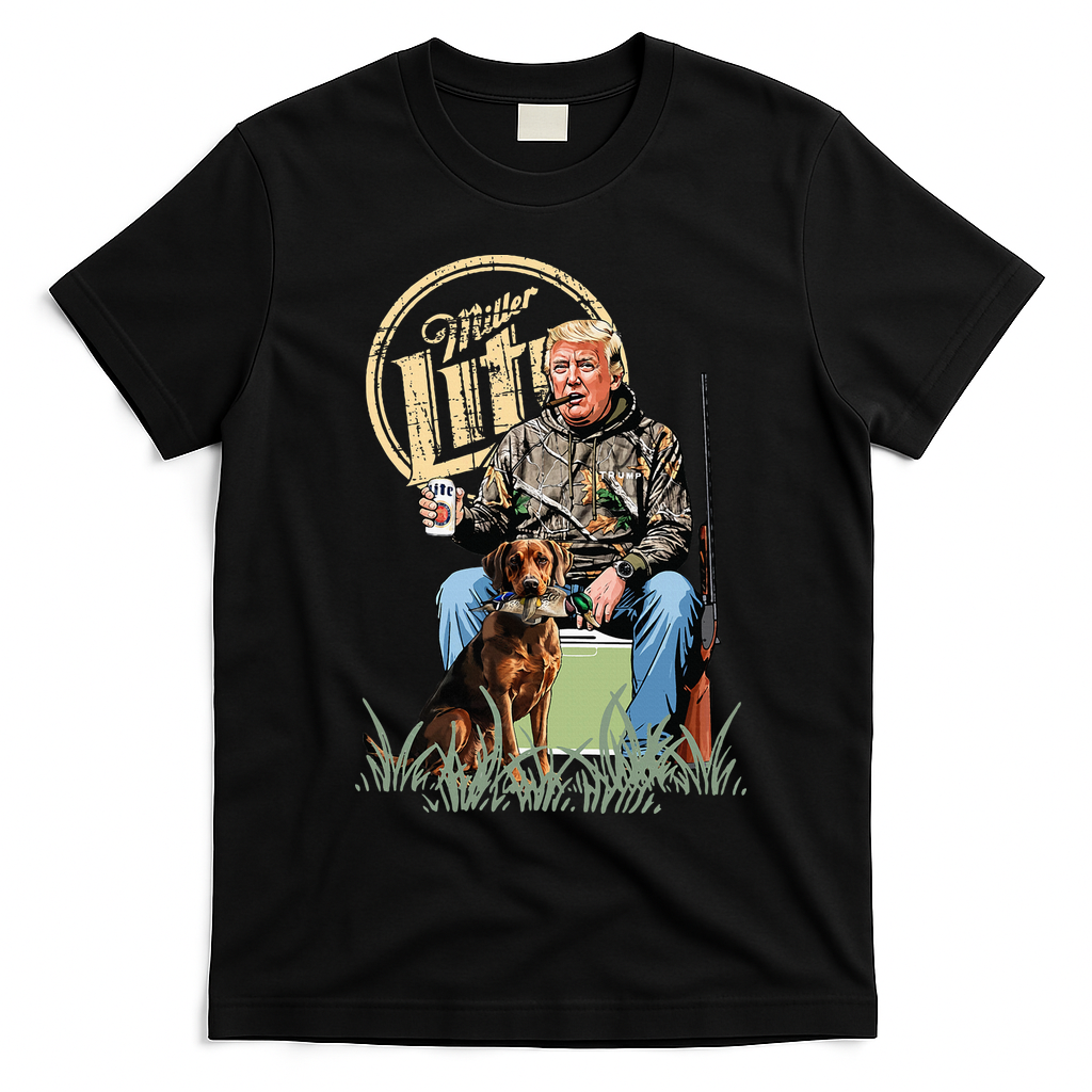 Retro Trump With Dog Fishermen Trump Fishing Hunting Season T-Shirt - Black