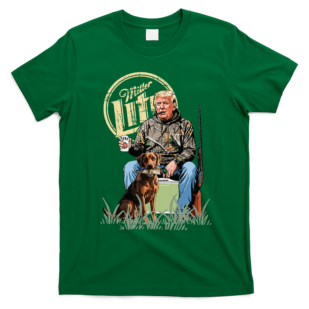 Retro Trump With Dog Fishermen Trump Fishing Hunting Season T-Shirt - Irish Green