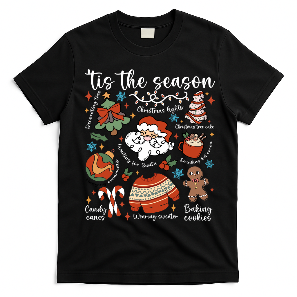 Retro Ugly Christmas Doodles Funny T-Shirt - Black
