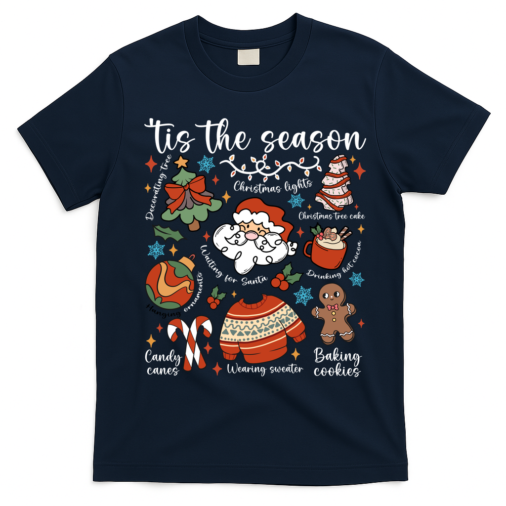 Retro Ugly Christmas Doodles Funny T-Shirt - Navy Blue