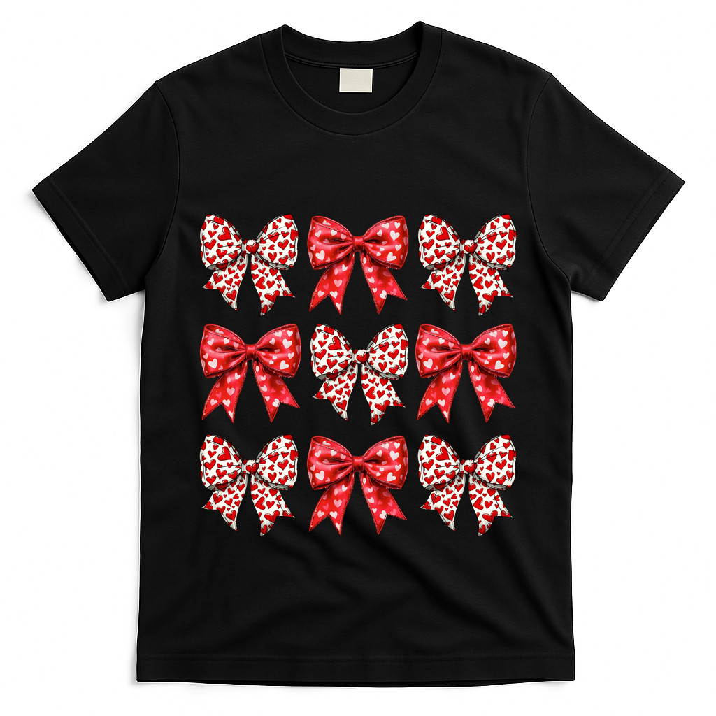 Retro Valentines Day Heart Coquette Bow T-Shirt