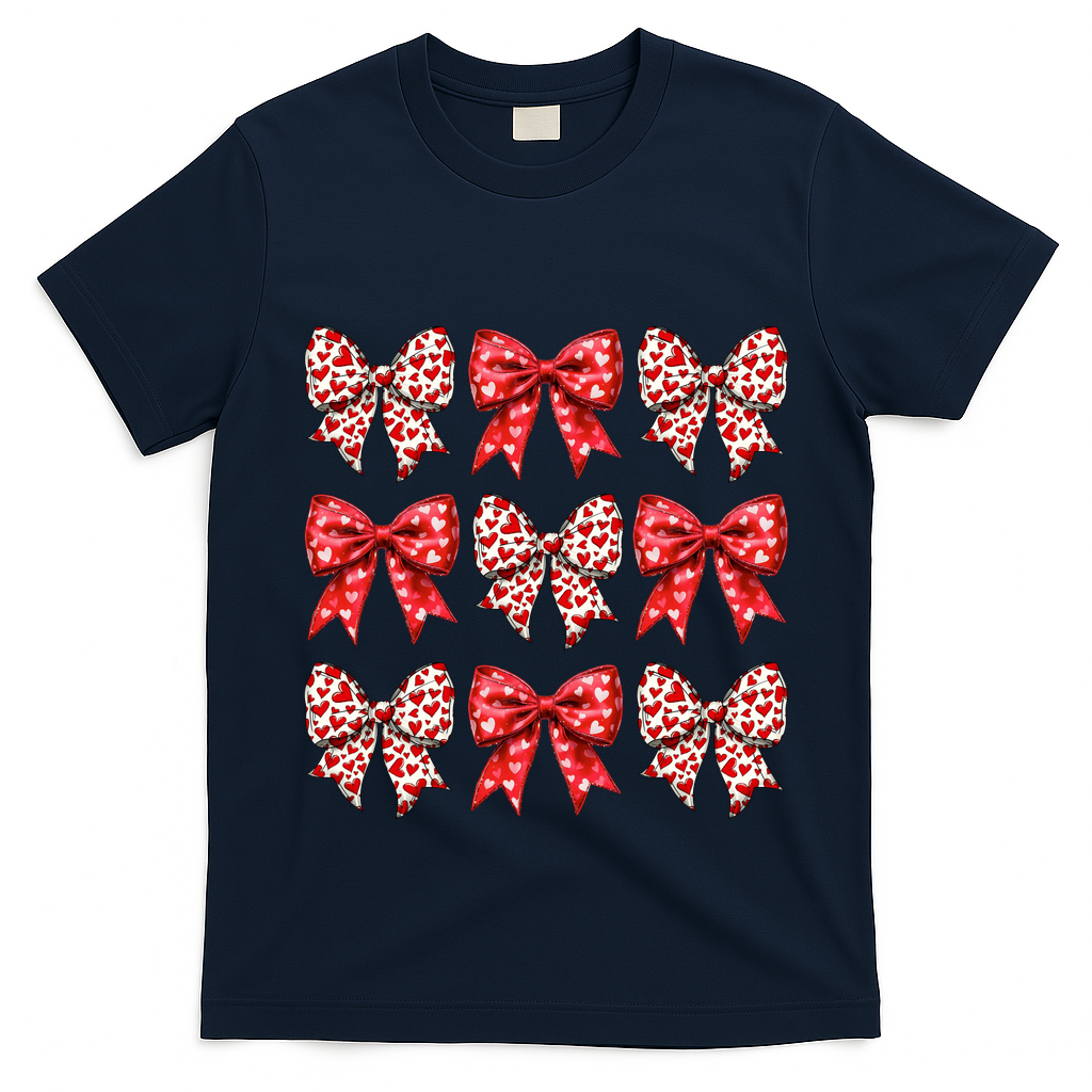 Retro Valentines Day Heart Coquette Bow T-Shirt
