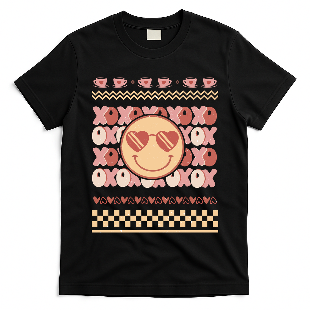 Retro Valentine Funny XOXO Smile Face Ugly Sweater Gift For Valentine Day T-Shirt